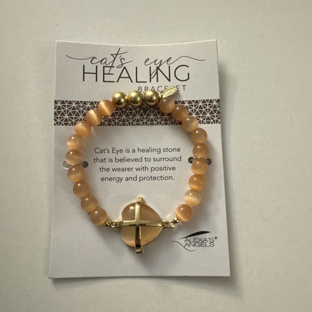 New Roman Alexa’s Angels Cats Eye Healing Bracelet Peach Beaded BV10